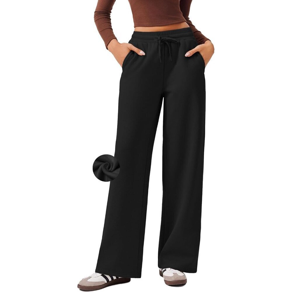 Womens Fleece Wide Leg Sweatpants High Waisted Athletic Sweat Pants Winter Baggy